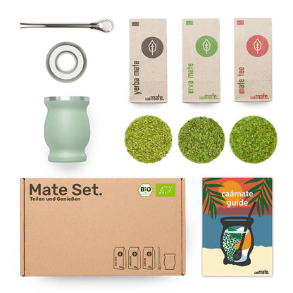 Mate Tee Set Edelstahl Matebecher gruen Balance Einsatz caámate