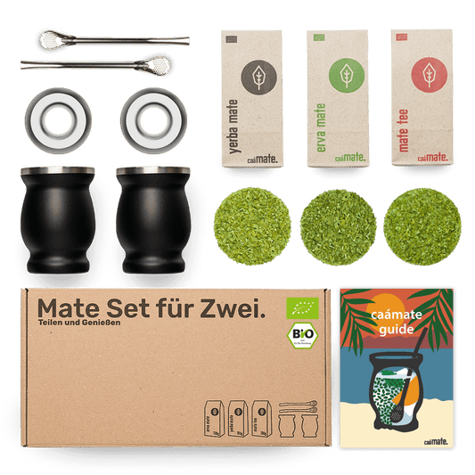 Mate Tee Set fuer zwei Edelstahl schwarz caamate